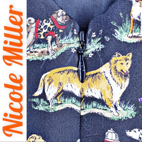 Nicole Miller Vintage 100% Silk Dog Print Shift Dress, 8 - Picture 4 of 5